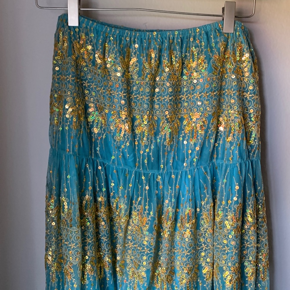WOS Aqua Tulle Skirt with Gold Sequin Detail Size M New